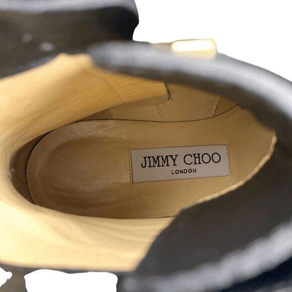 Jimmy Choo Hannah Faux Pearl-embellished Leather Motto Combat Ankle Boot EU 36.5 - Picture 9 of 10